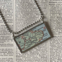Maui Kalawao Hawaii, vintage map, hand-soldered glass pendant