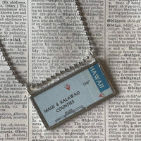 Maui Kalawao Hawaii, vintage map, hand-soldered glass pendant