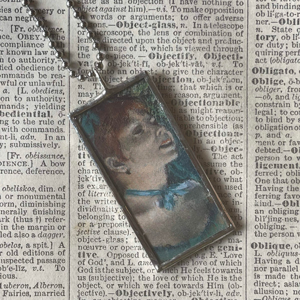 Edgar Degas, Ballet Dancer, paintings, upcycled to hand-soldered glass pendant