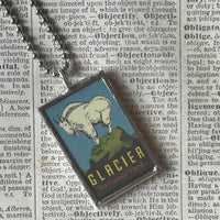 Glacier National Park, vintage travel posters, hand-soldered glass pendant