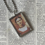 Frida Khalo, self-portraits, upcycled to hand soldered glass pendant