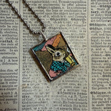Country Bunny and the Gold Shoes, original illustrations from vintage book, up-cycled to soldered glass pendant
