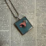 Country Bunny and the Gold Shoes, original illustrations from vintage book, up-cycled to soldered glass pendant
