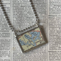 Pearl Harbor Hawaii, vintage map, hand-soldered glass pendant