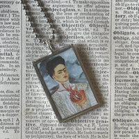 Frida Khalo, self-portraits, upcycled to hand soldered glass pendant