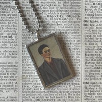 Frida Khalo, self-portraits, upcycled to hand soldered glass pendant