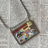 Rube Goldberg Inventions, Katzenjammer Kids, vintagepostage stamps upcycled to hand-soldered glass pendant