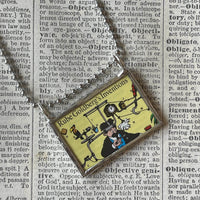 Rube Goldberg Inventions, Katzenjammer Kids, vintagepostage stamps upcycled to hand-soldered glass pendant