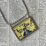 Rube Goldberg Inventions, Katzenjammer Kids, vintagepostage stamps upcycled to hand-soldered glass pendant