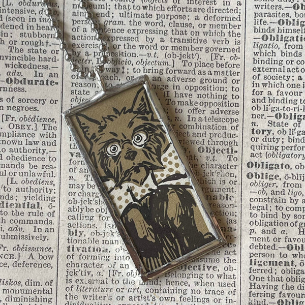 Toto, Lion, Wizard of Oz, vintage children's book illustrations, up-cycled to soldered glass pendant