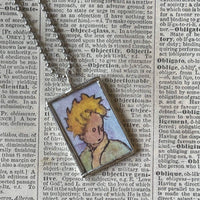 Little Prince, original illustrations from vintage book, up-cycled to soldered glass pendant