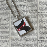 Emily the Strange, black cat, vintage illustrations up-cycled to soldered glass pendant