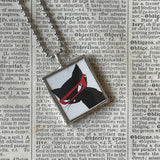 Emily the Strange, black cat, vintage illustrations up-cycled to soldered glass pendant