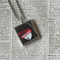 Emily the Strange, black cat, vintage illustrations up-cycled to soldered glass pendant