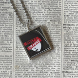 Emily the Strange, black cat, vintage illustrations up-cycled to soldered glass pendant