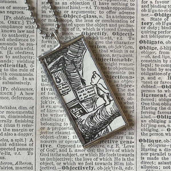 Winnie the Pooh childrens' book illustrations up-cycled to hand-soldered glass pendant