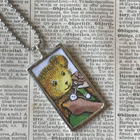 Corduroy, vintage children's book illustrations, up-cycled to soldered glass pendant