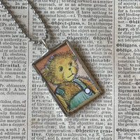 Corduroy, vintage children's book illustrations, up-cycled to soldered glass pendant