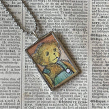 Corduroy, vintage children's book illustrations, up-cycled to soldered glass pendant