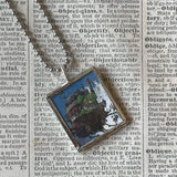 Castle in the Sky, Miyazaki animation stills / movie poster up-cycled to soldered glass pendant