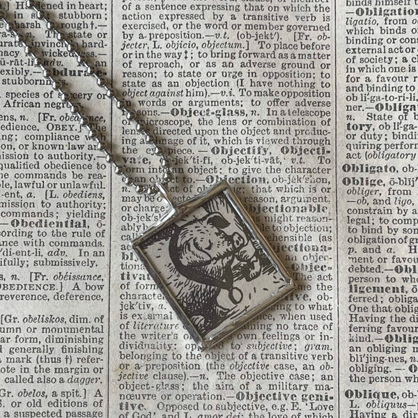 Charlotte's Web, original illustrations from 1970s vintage book, up-cycled to soldered glass pendant