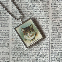Cat, Kitten, Kitty, vintage illustrations, up-cycled to soldered glass pendant