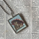 Cat, Kitten, Kitty, vintage illustrations, up-cycled to soldered glass pendant