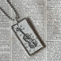 Violin, vintage 1940s dictionary illustration, hand-soldered glass pendant