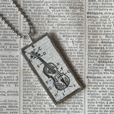 Violin, vintage 1940s dictionary illustration, hand-soldered glass pendant