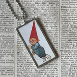 Gnomes, vintage children's book illustration up-cycled to soldered glass pendant