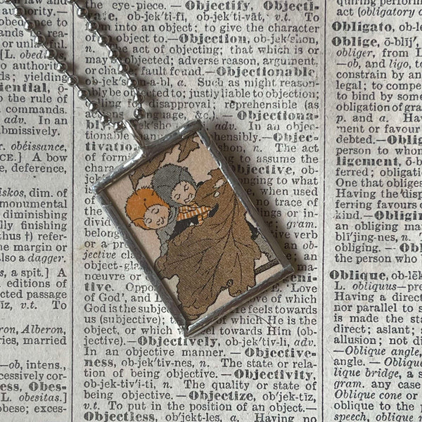 Fairy, Faeries, vintage children's book illustration up-cycled to soldered glass pendant