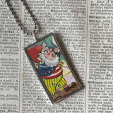 Noddy Elf, vintage children's book illustration, upcycled to soldered glass pendant