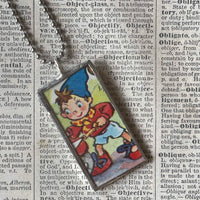 Noddy Elf, vintage children's book illustration, upcycled to soldered glass pendant