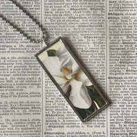 Magnolia flowers, botanical illustrations, up-cycled to soldered glass pendant