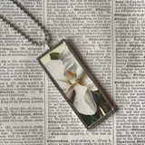 Magnolia flowers, botanical illustrations, up-cycled to soldered glass pendant