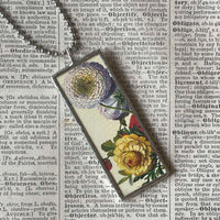 Magnolia flowers, botanical illustrations, up-cycled to soldered glass pendant