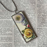 Magnolia flowers, botanical illustrations, up-cycled to soldered glass pendant