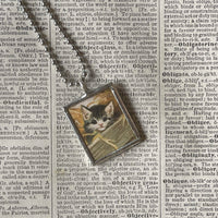 Cat, Kitten, Kitty, vintage illustrations, up-cycled to soldered glass pendant