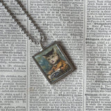 Cat, Kitten, Kitty, vintage illustrations, up-cycled to soldered glass pendant