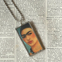 Frida Khalo, self-portraits, upcycled to hand soldered glass pendant