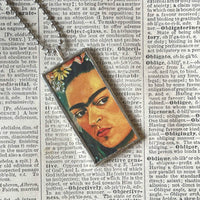 Frida Khalo, self-portraits, upcycled to hand soldered glass pendant