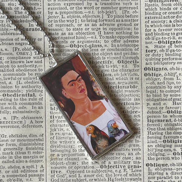 Frida Khalo, self-portraits, upcycled to hand soldered glass pendant