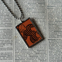 Vintage Monopoly, Chance card, Get out of Jail Free, upcycled to soldered hand-soldered glass pendant