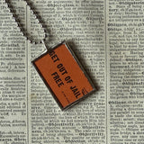 Vintage Monopoly, Chance card, Get out of Jail Free, upcycled to soldered hand-soldered glass pendant