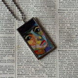 Woman in Blue Hat, Henri Matisse, upcycled to hand soldered glass pendant