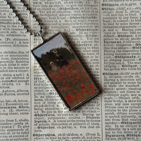 Claude Monet, Poppy field, waterlilies, upcycled to soldered glass pendant