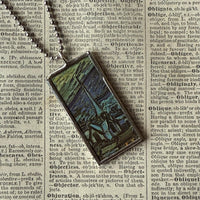 Vincent Van Gogh Starry Night upcycled to hand soldered glass pendant