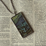 Vincent Van Gogh Starry Night upcycled to hand soldered glass pendant
