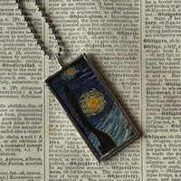 Vincent Van Gogh Starry Night upcycled to hand soldered glass pendant