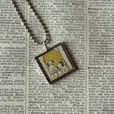 Puppy dogs, vintage 1930s children's book illustrations, up-cycled to soldered glass pendant